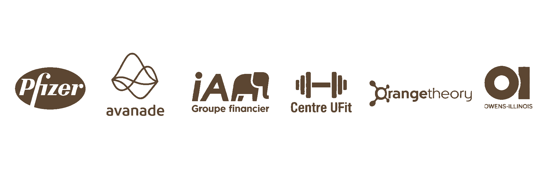 Logos of Pfizer, Avanade, Industrielle Alliance, Centre UFit, Orangetheory, Owens-Illinois